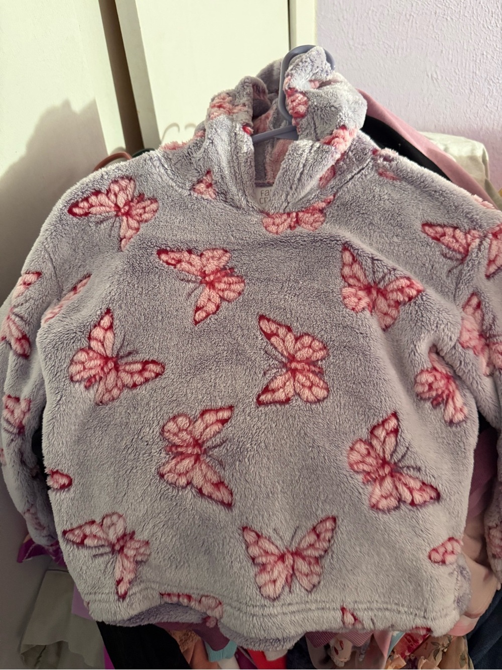 Falls Creek Lavender Plush Hoodie Sweater with Pink Butterfly Print